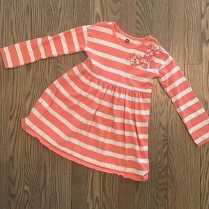 Tea Dress Peach White Stripes Long Sleeves Crew Neck Size 5 Girls